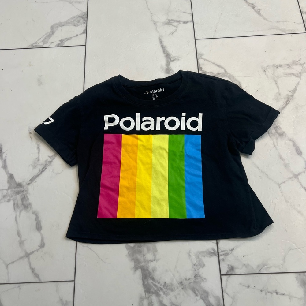 Polaroid Black and Yellow Short Sleeve Tee Retro Design